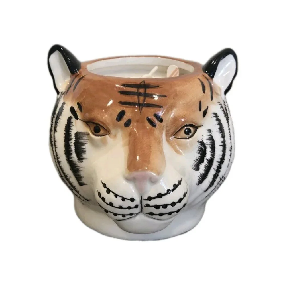 New Ceramic Lion Black & Brown Safari Jungle Animal Candle Room Decor